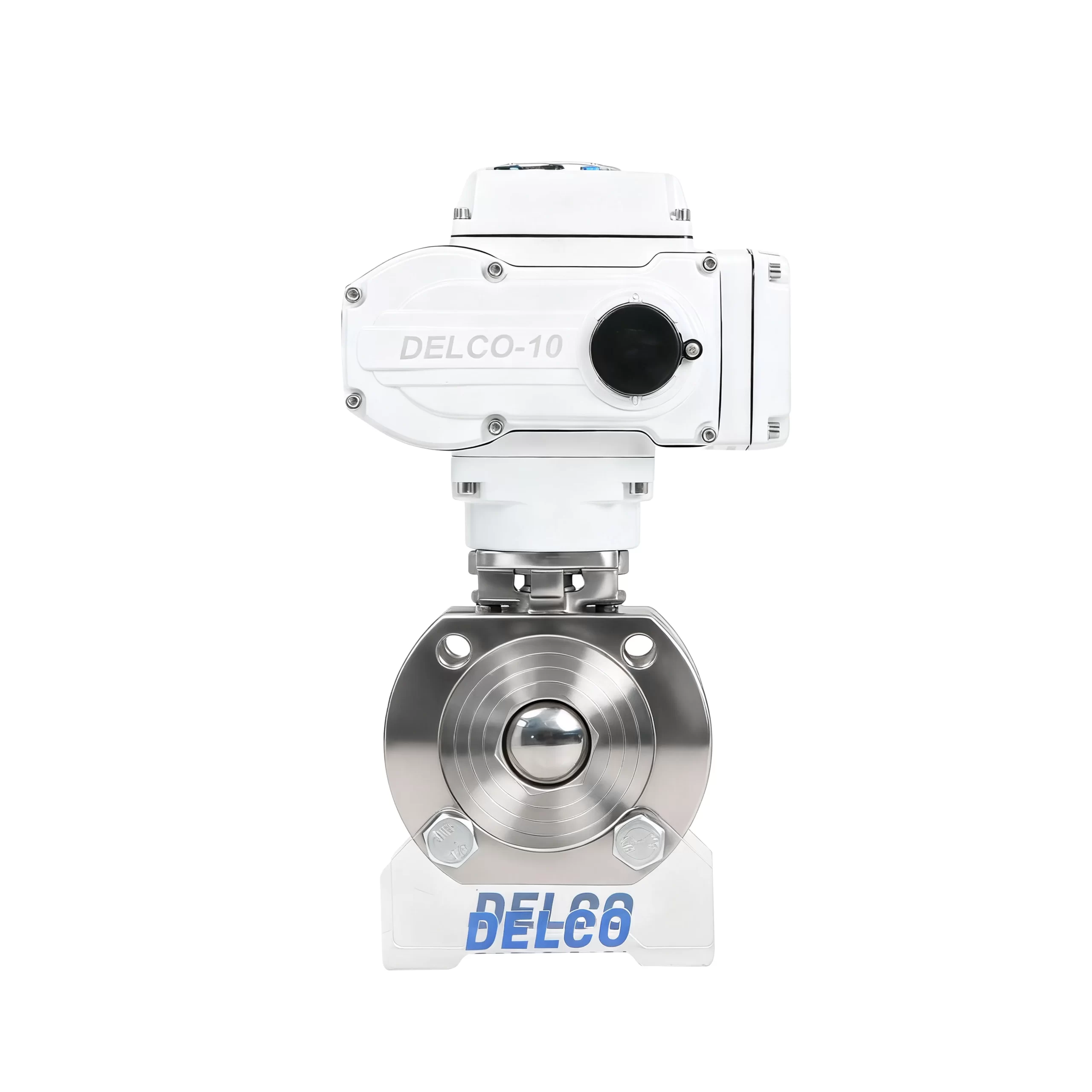 Side view of DK55-BV ultra-thin wafer type electric ball valve, showing wafer-type body and port layout