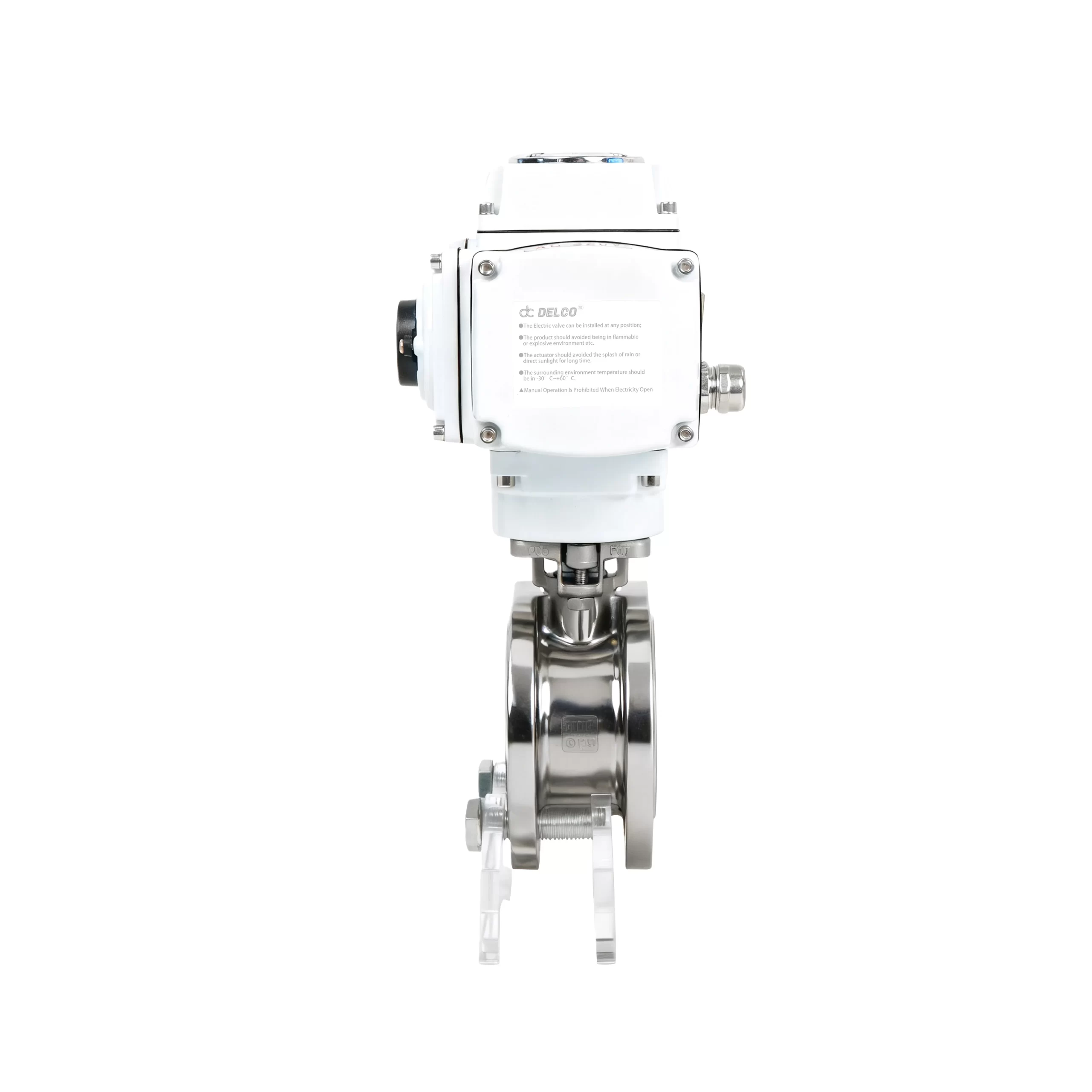 Rear view of DK55-BV ultra-thin wafer type electric ball valve, compact design for space-saving installations