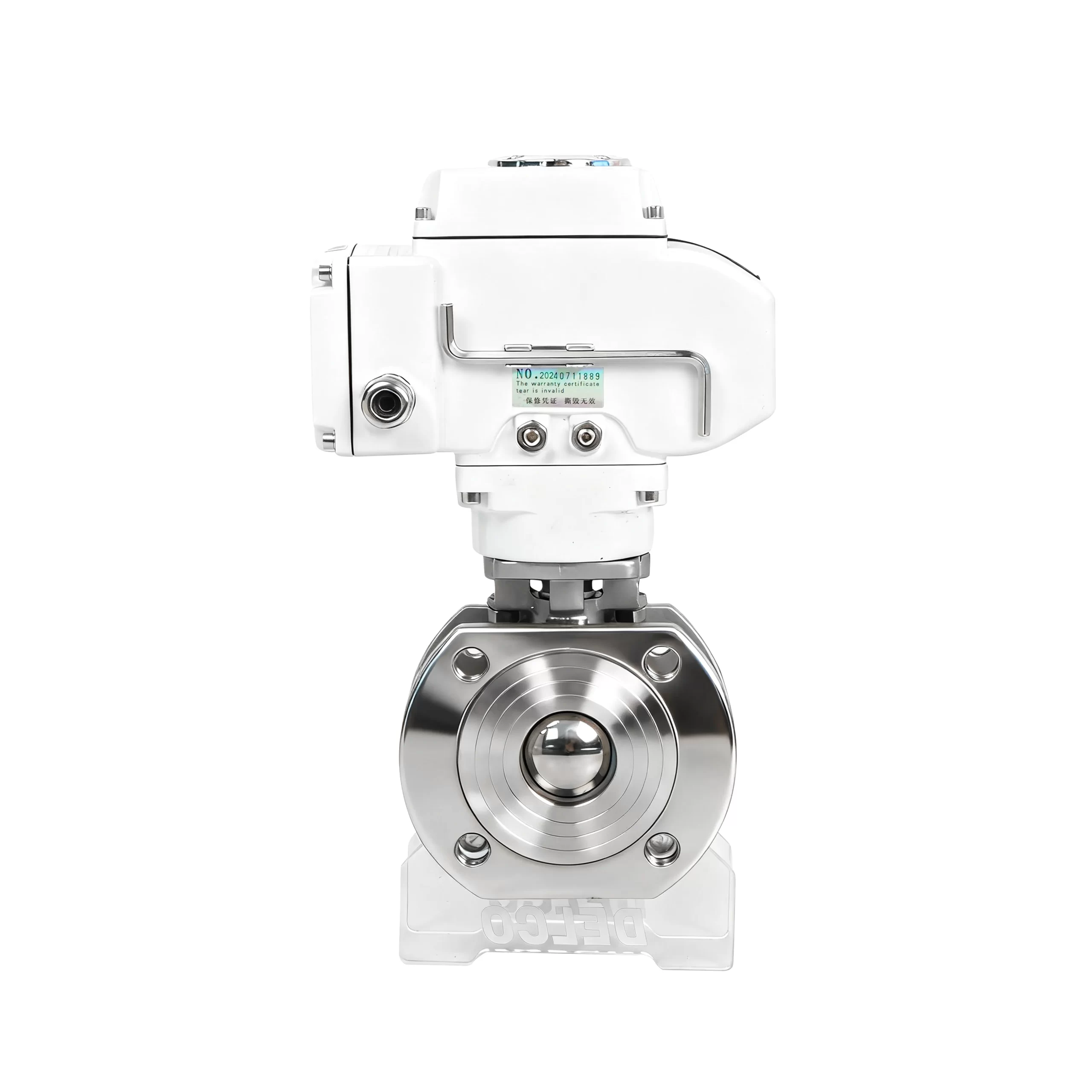 Angled view of DK55-BV ultra-thin wafer type electric ball valve, showing overall design and high flow capability