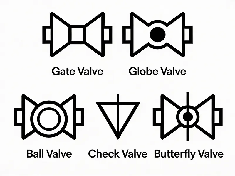 Standard P&ID valve symbols chart for piping diagrams